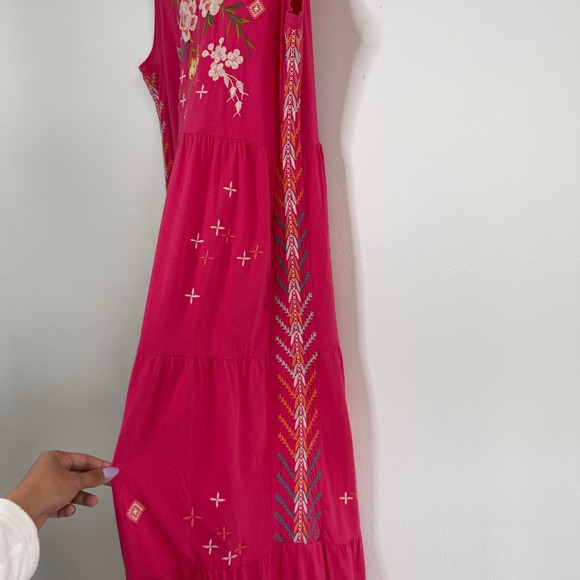 Johnny Was Ceretti Tiered Maxi Dress Pink Tiered Small Boho Artisan Resort Folk - Picture 8 of 13